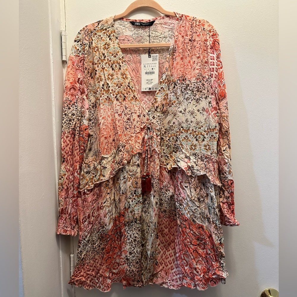 Zara Floral Pink and Brown Dress